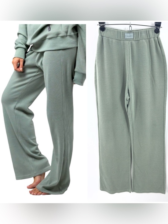 Comfrt Pants - Comfrt Waffle Lounge Pants Green Size XS Casual Cozy Soft Relaxed Wide Leg